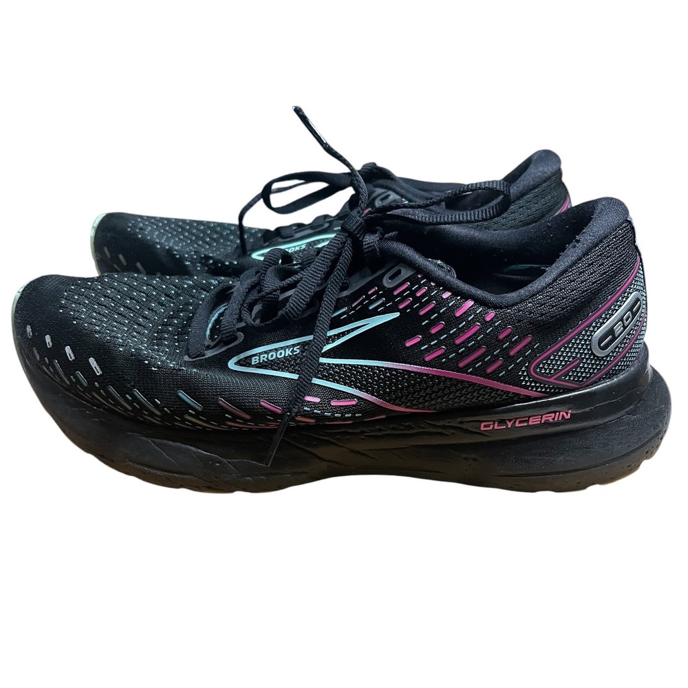 Brooks Glycerin 20 Womens Running Shoes Black Pink Teal - Size 8